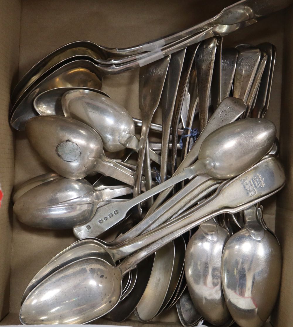 Thirty six items of mainly 19th century silver flatware, various patterns, dates and makers
